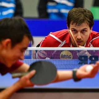 Hugo Calderano im Duell mit Timo Boll